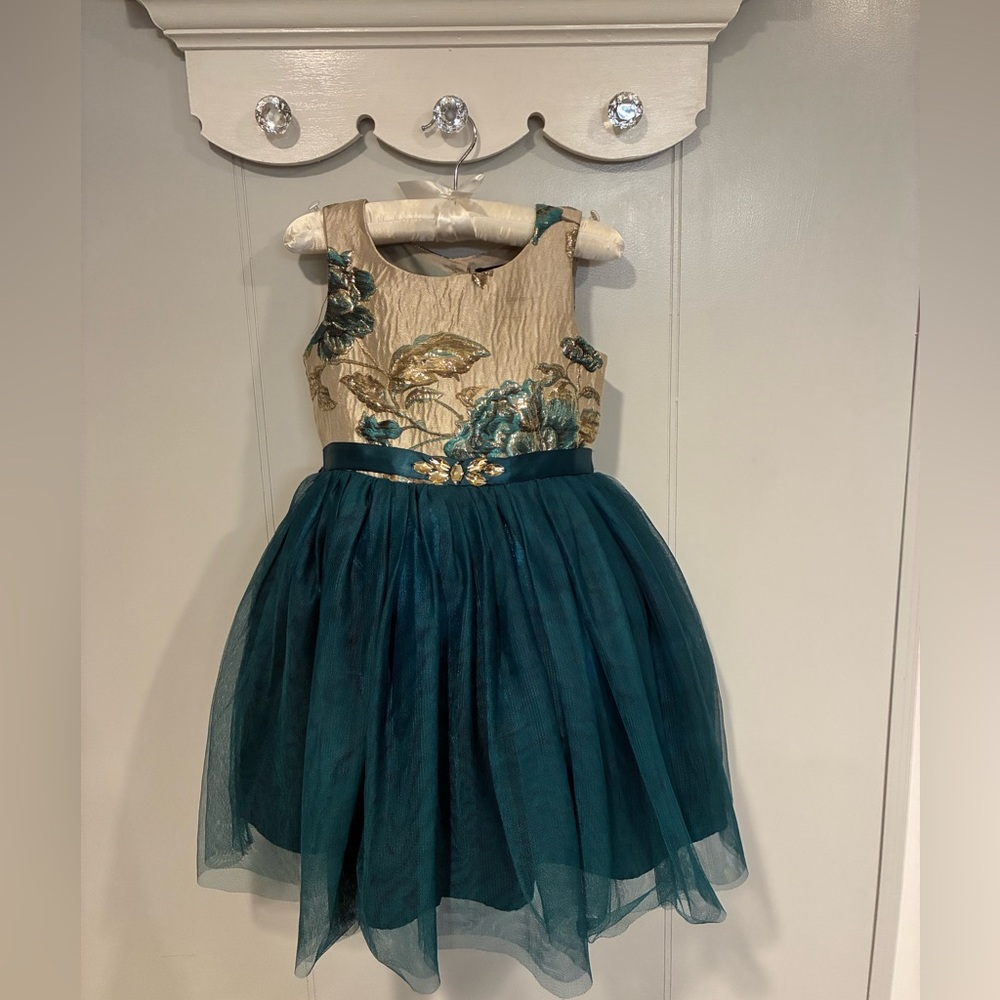 Zunie Turquoise and Gold Embroidered Dress